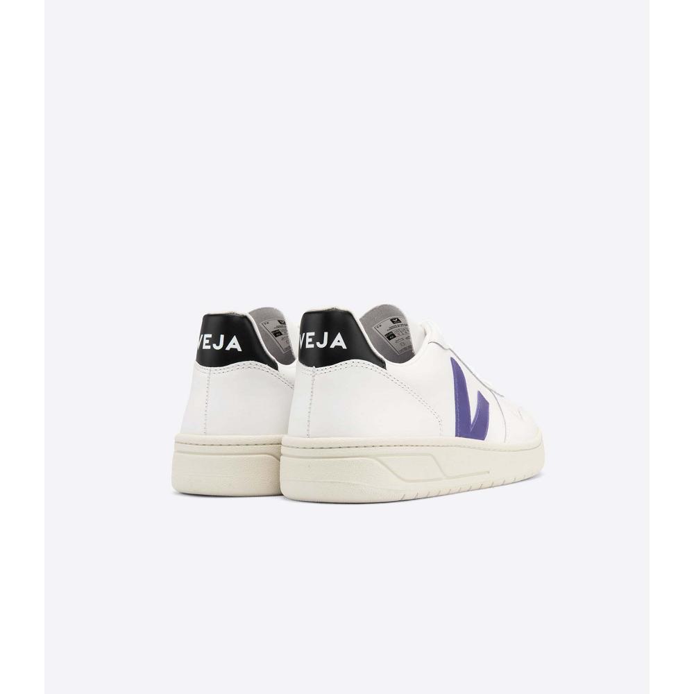 Αθλητικά Παπούτσια ανδρικα Veja V-10 LEATHER White/Purple/Black | GR 328VRW